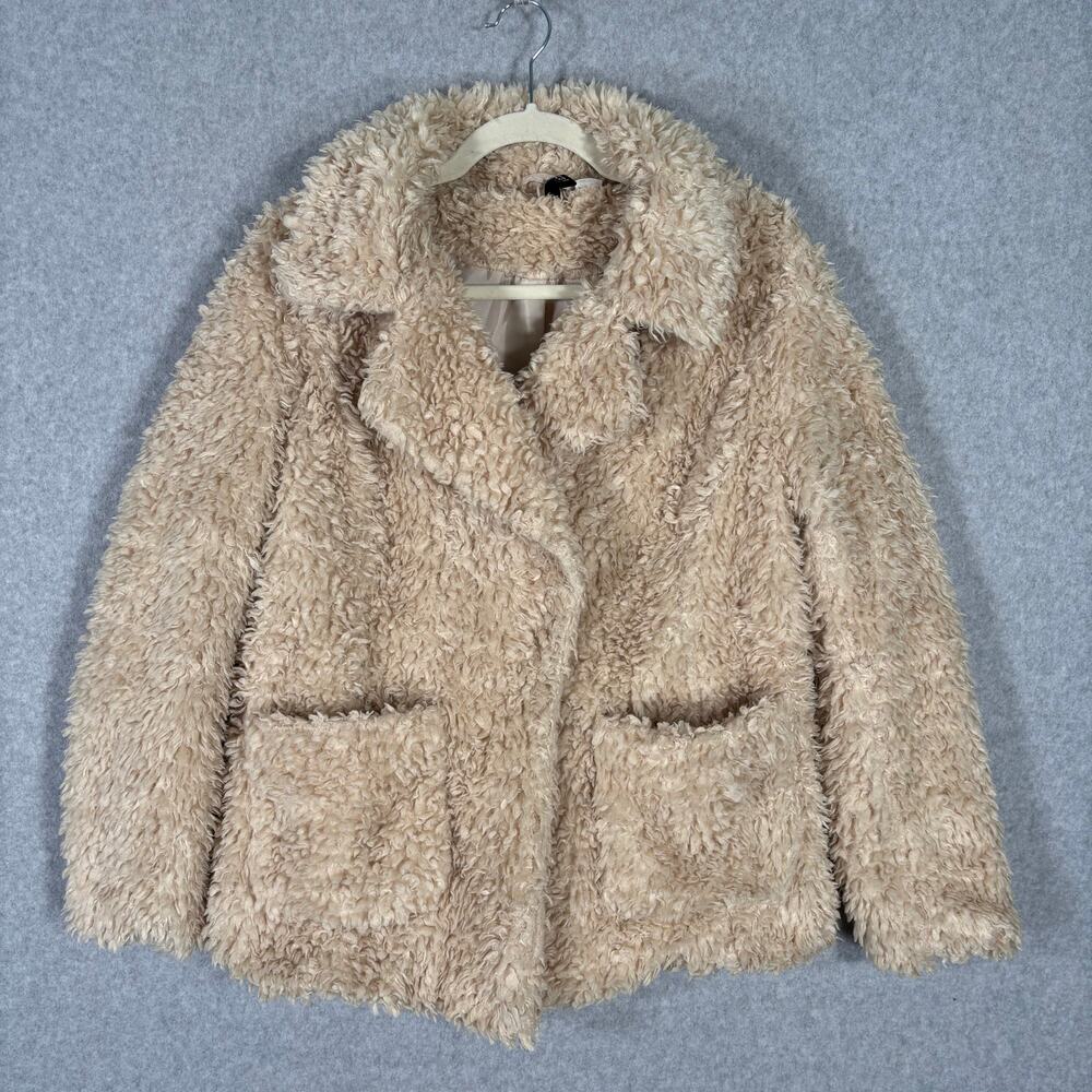 H&M Teddy Sherpa Jacket Small Cream Fuzzy Boho Indie Grunge Neutral NYE Glamβ